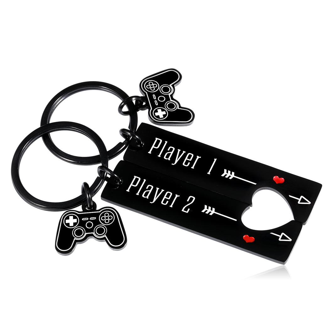 2 PCS Couple Keychain Valentines Day Gifts for Boyfriend Girlfriend Anniversary Birthday Gifts for Couple Husband Wife Christmas Wedding Engagement Matching Keychain Gamer gift for Him Her Gamer Lover