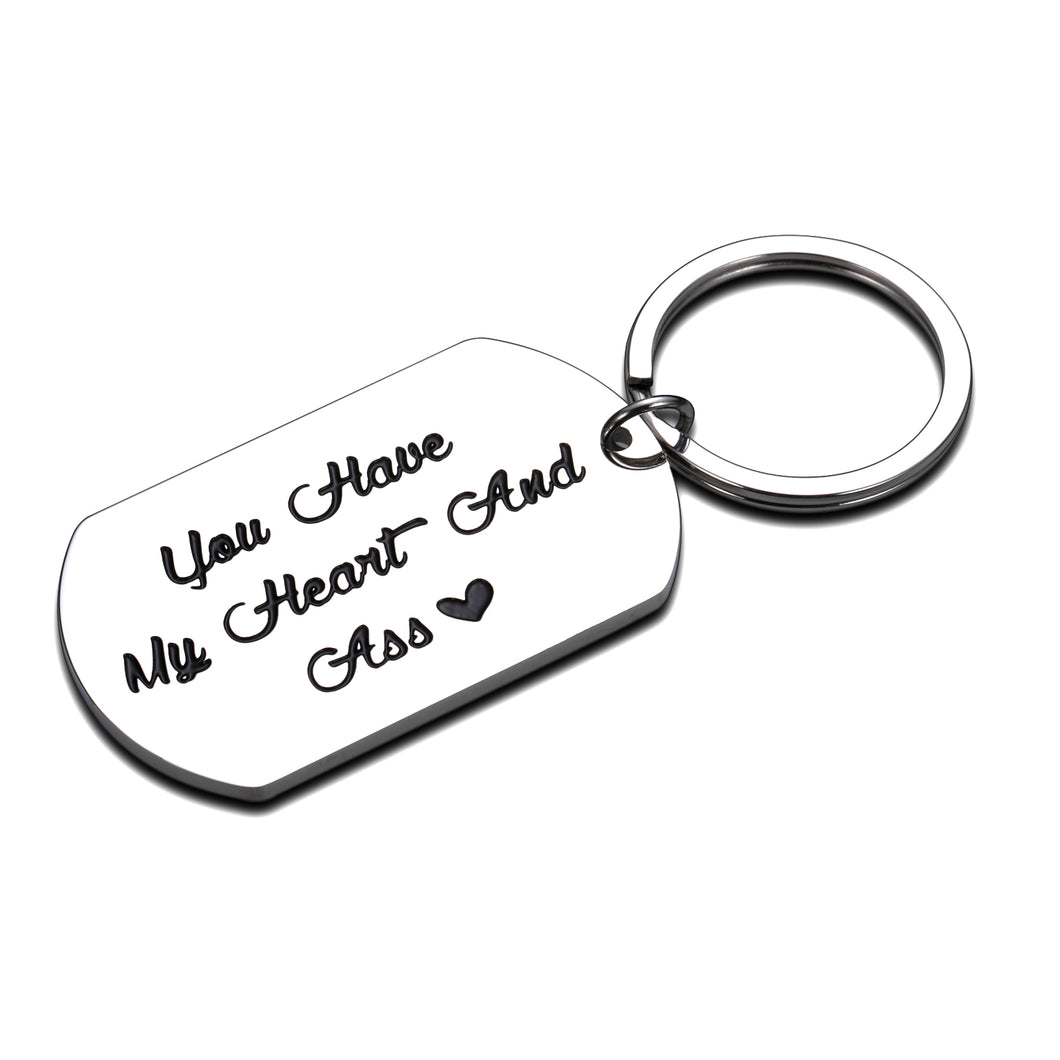 Funny Boyfriend Keychain Gift for Husband Hubby Couple from Girlfriend Wife Wifey Anniversary Birthday Valentine Jewelry for Man Him from Women Her You Have My Heart Christmas Thanksgiving Presents