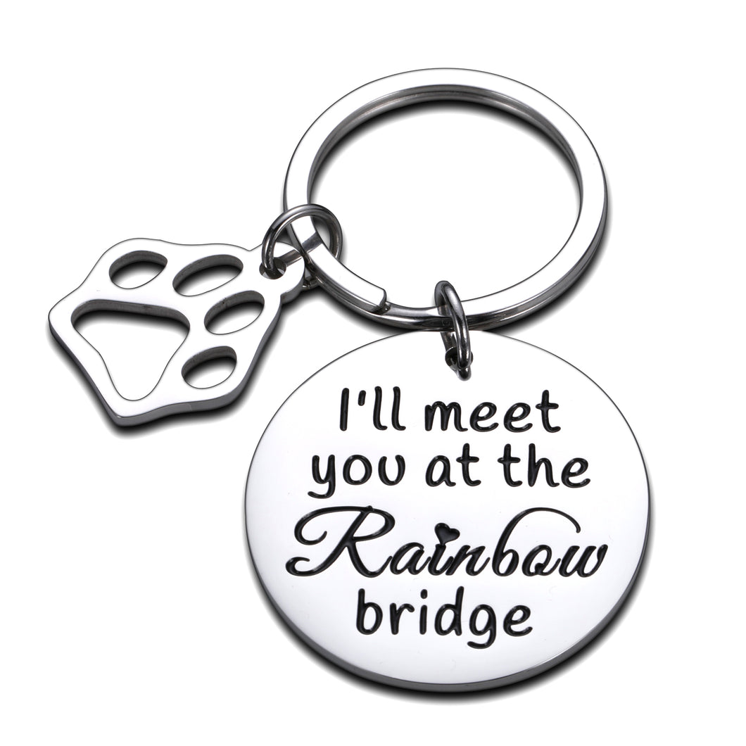 Loss of Pet Memorial Keychains Sympathy Gifts Passed Away Deceased Gift for Pet Owner Lover Remembrance Jewelry Doggy Puggy Memory Keepsake I'll Meet You at The Rainbow Bridge